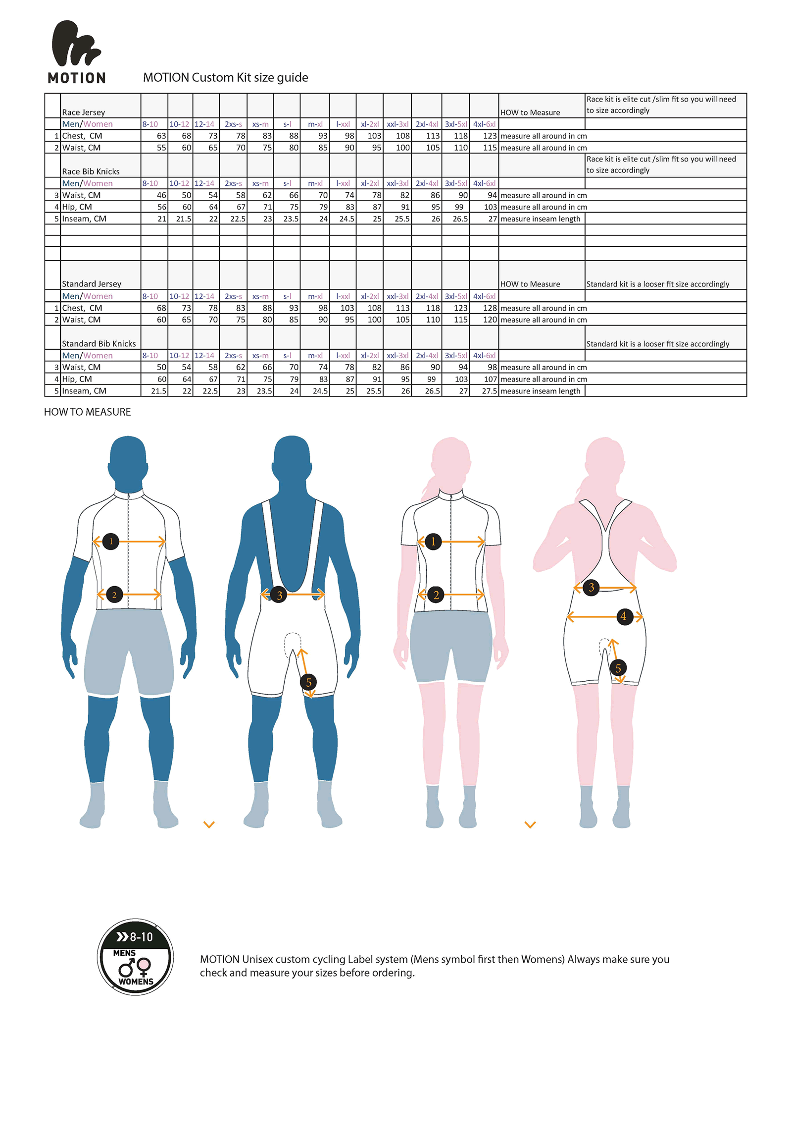 Clothing size chart