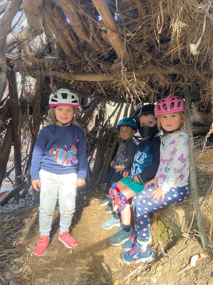 Kids mountain biking skills session during winter school holiday MTB connect program
