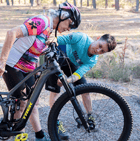Private mountain bike coaching session on trail