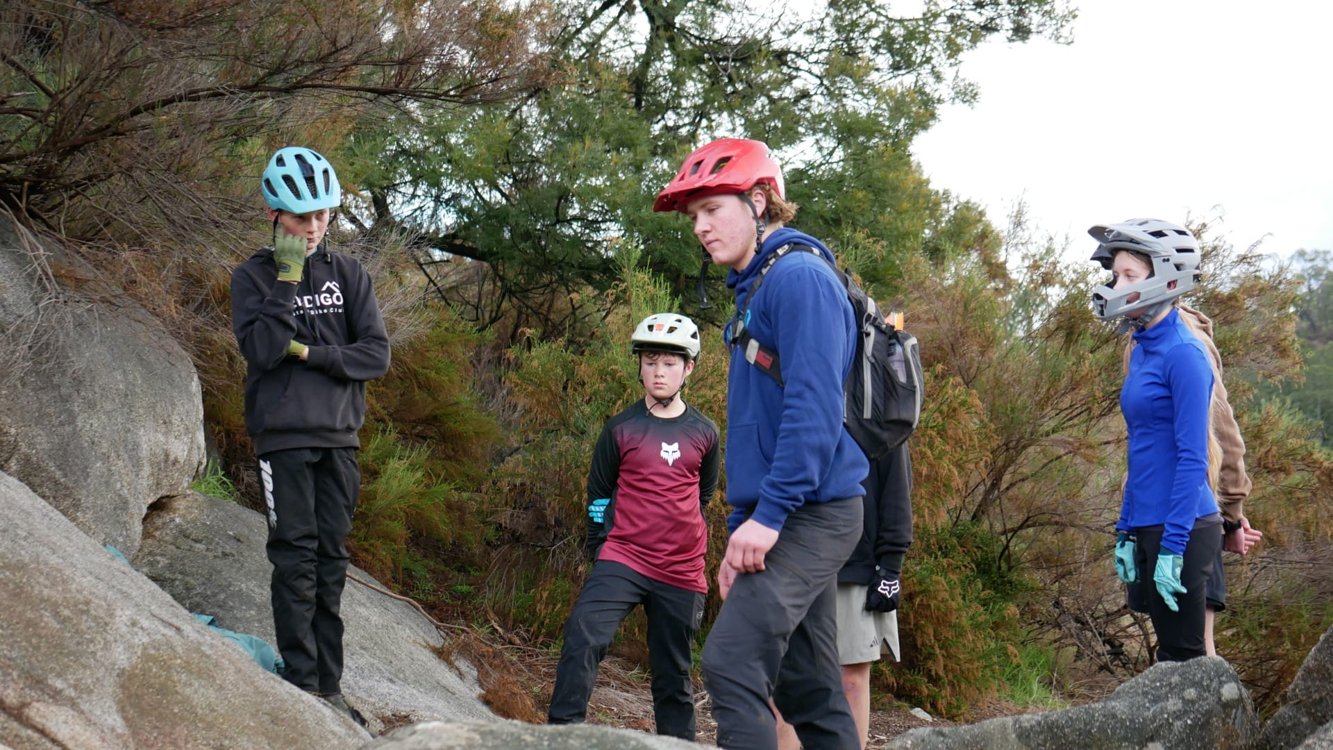 Kids riding during mountain bike holiday program